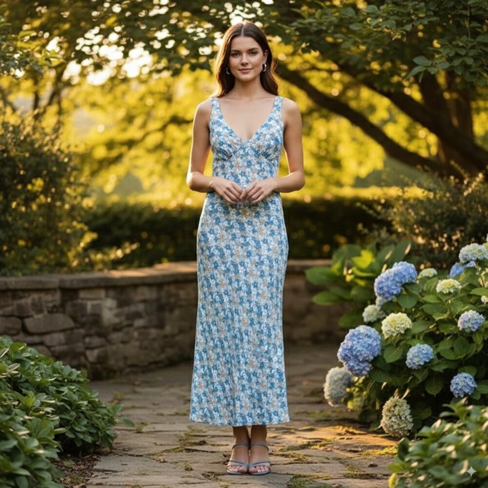 NWT Charlie Holiday Blue Floral Midi Dress